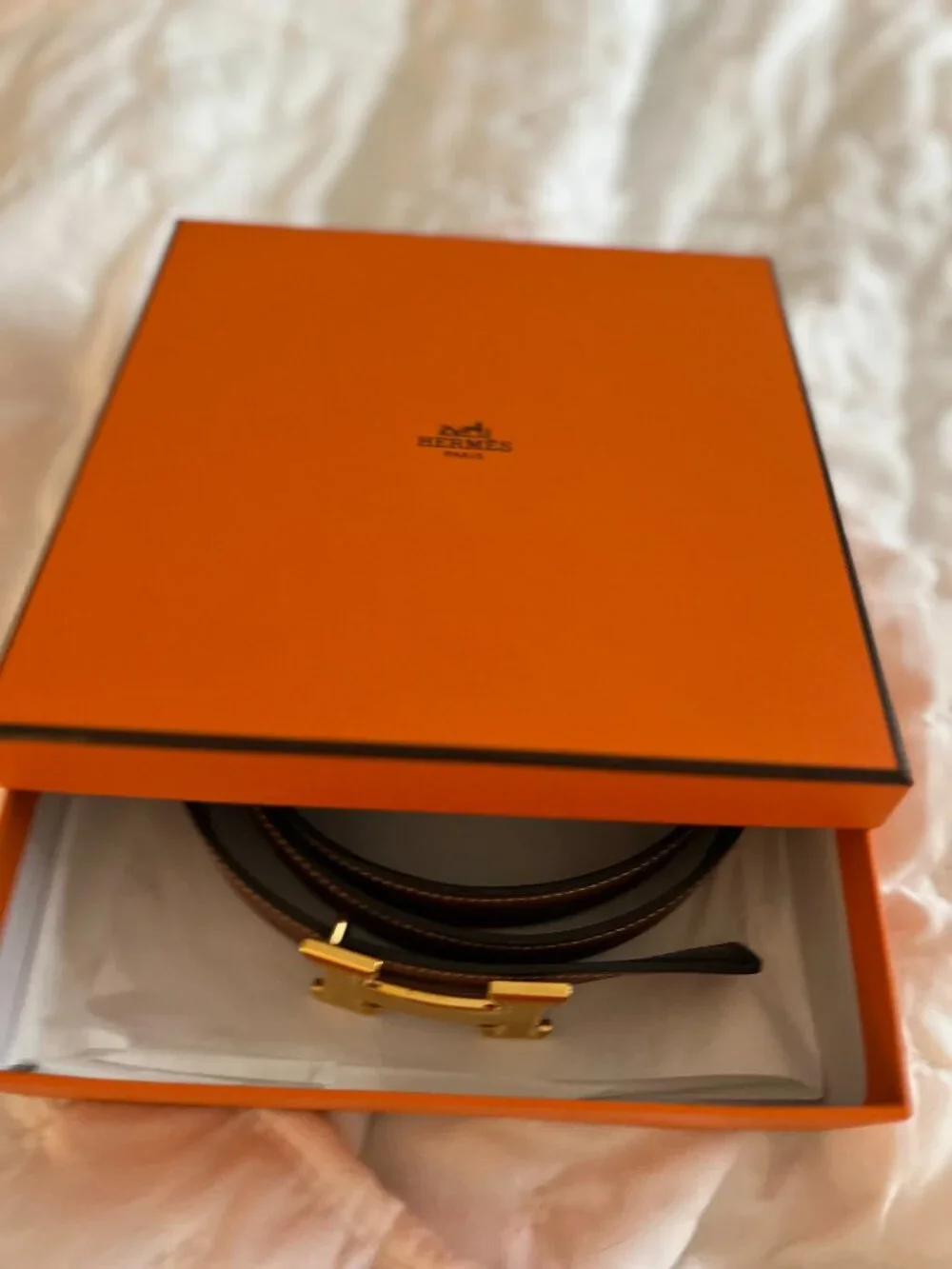 Authentic Hermès H au Carré reversible leather belt